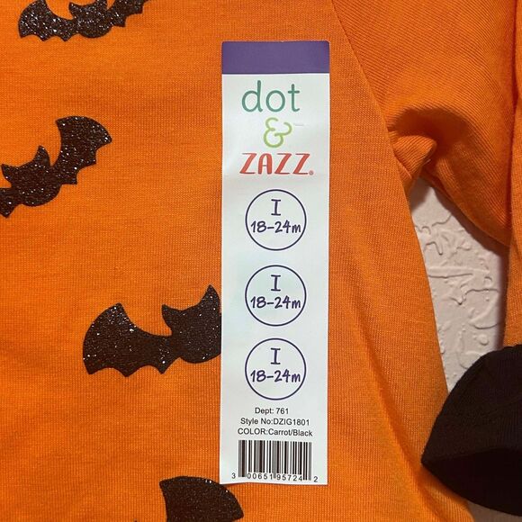 Dot & Zazz Girls Halloween Dress Glitter Bats Orange & Black Ruffle 18-24 Months - Picture 7 of 7